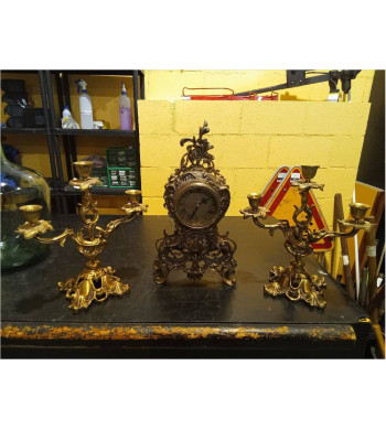 RELOJ CON CANDELABROS BRONCE