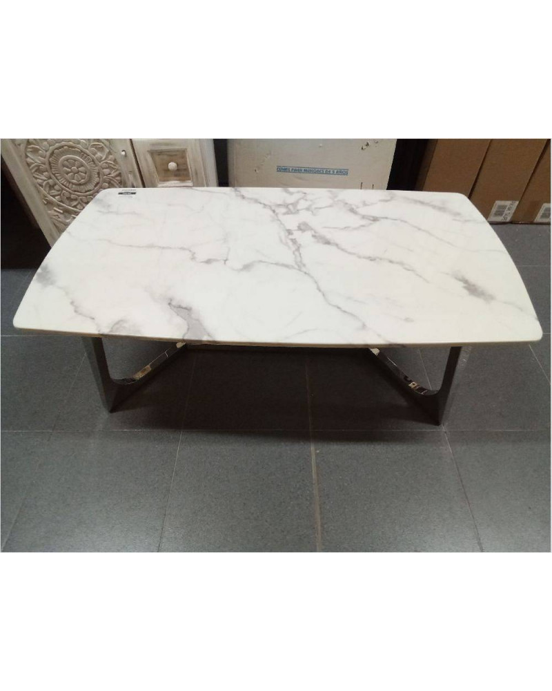 MESA DE CENTRO ACERO MARMOL 127X70X43 PLATAEADA