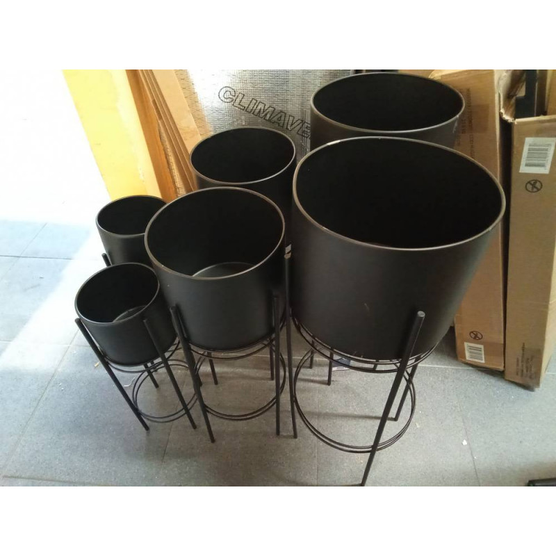 SET 3 MACETEROS METAL 30X30X70 NEGRO