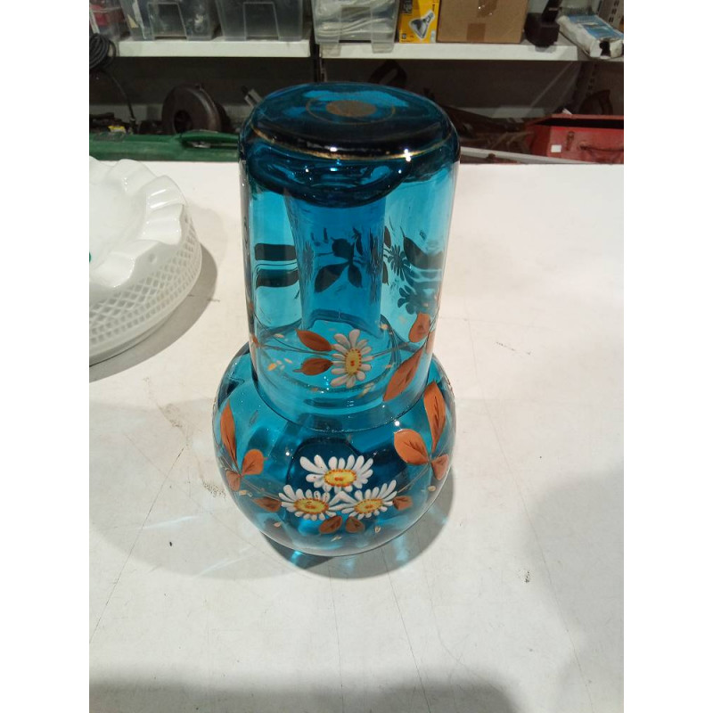 BOTELLA+VASO CRISTAL AZUL
