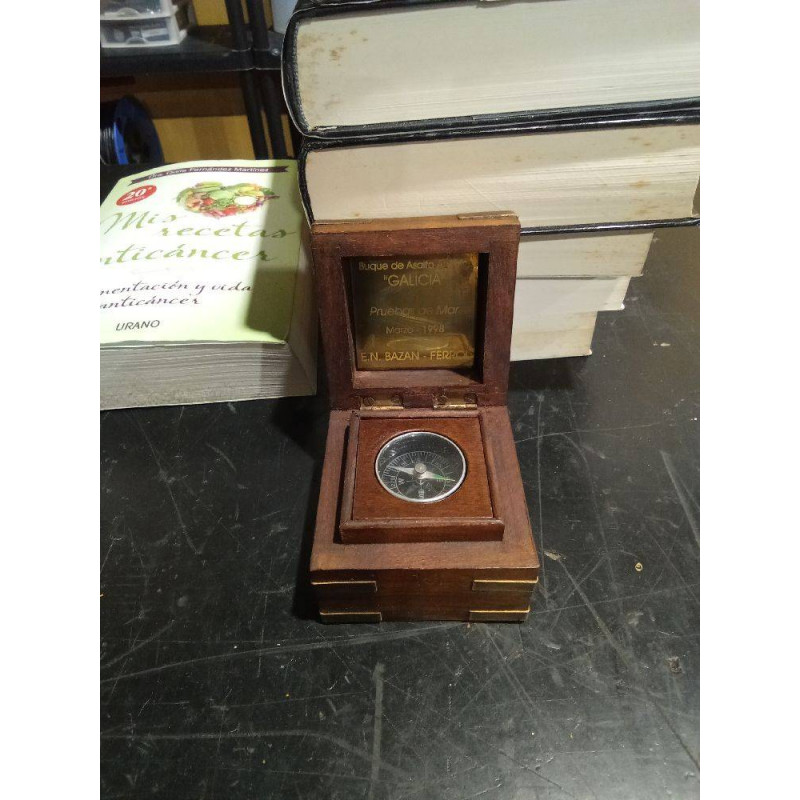 BRUJULA CAJA MADERA NAVAL FERROL