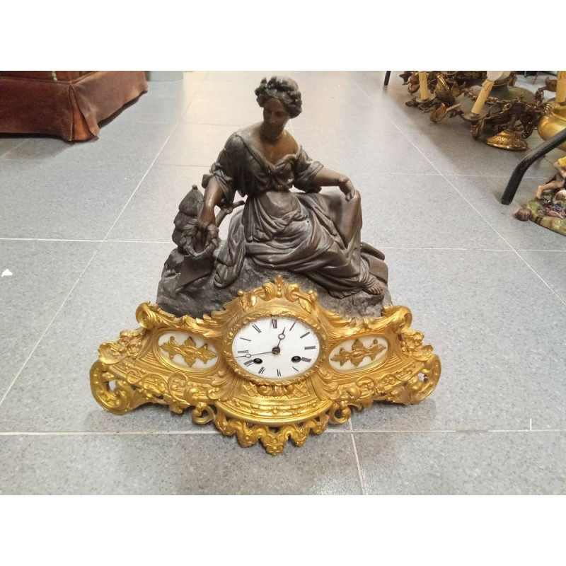 RELOJ ANTIGUO DE CHIMENEA MARMOL Y BRONCE
