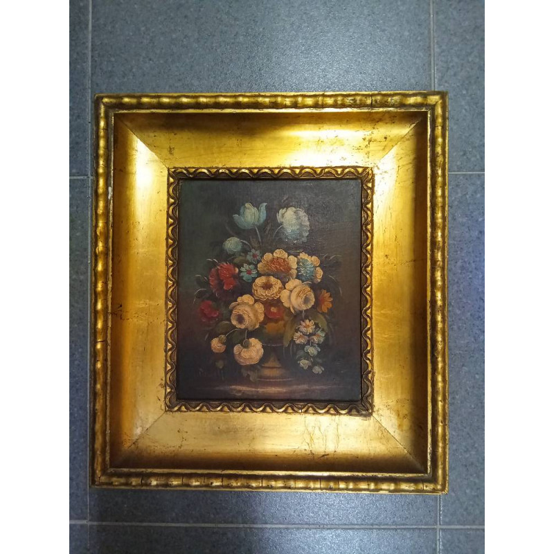 ÓLEO SOBRE TABLA BODEGÓN FLORES