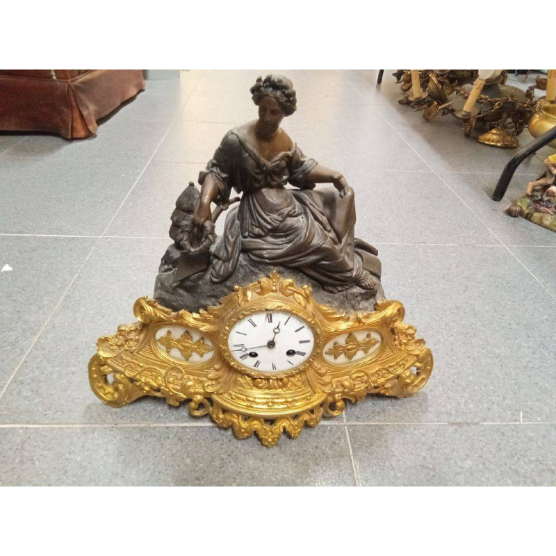 RELOJ ANTIGUO DE CHIMENEA MARMOL Y BRONCE