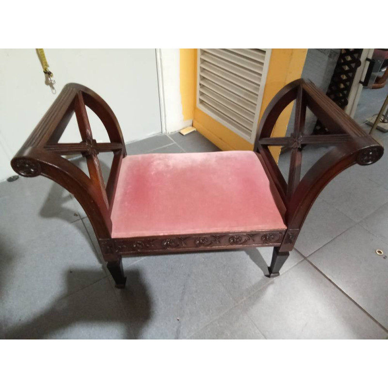 PIE DE CAMA  DESCALZADOR MADERA TAPIZADO SALMON