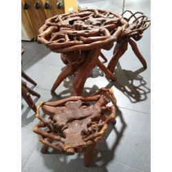 CONJUNTO RUSTICO DE RAIZ (MESA Y 4 TABURETES)