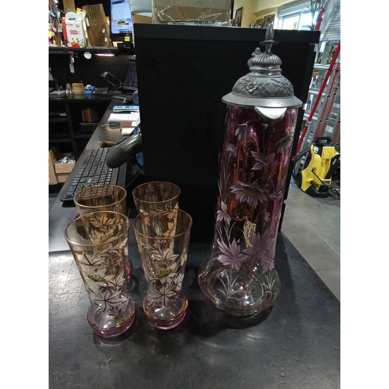 JARRA CRISTAL 4 VASOS VINTAGE