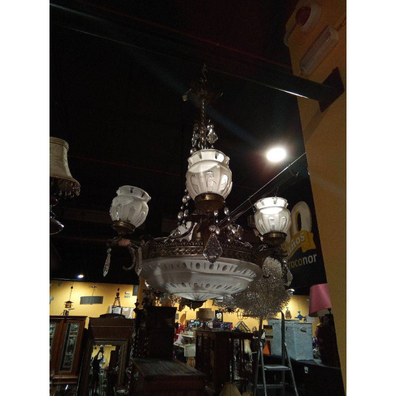 LAMPARA MODERNISTA TRES BRAZOS Y LAGRIMAS CRISTAL DE ROCA