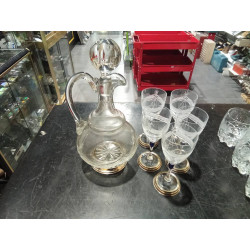 JARRA CRISTAL+5 COPAS PLATA
