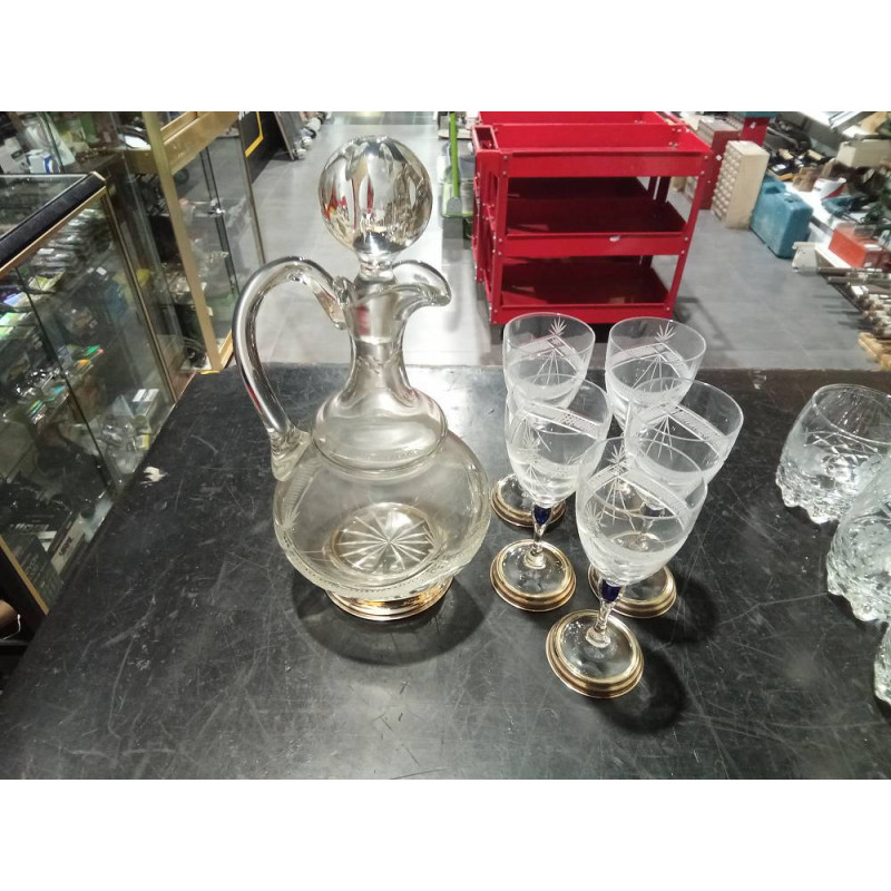 JARRA CRISTAL+5 COPAS PLATA