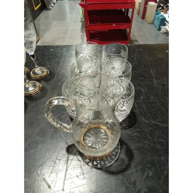 JARRA CRISTAL PLATA+6 VASOS