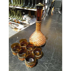 LICORERA CON 6 VASOS AMBAR