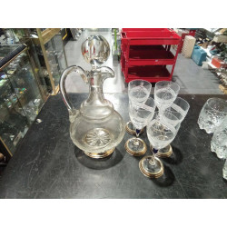JARRA CRISTAL+5 COPAS PLATA