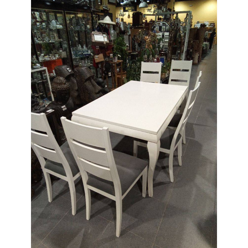 MESA BLANCA 90X140-190 + 6 SILLAS