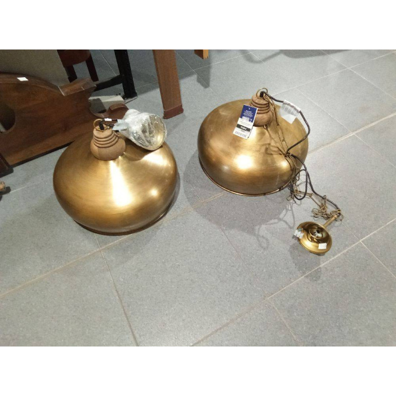 LAMPARA METAL MADERA DORADA 42X42X33