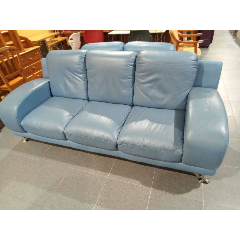 SOFÁ PIEL 3 PLZS AZUL