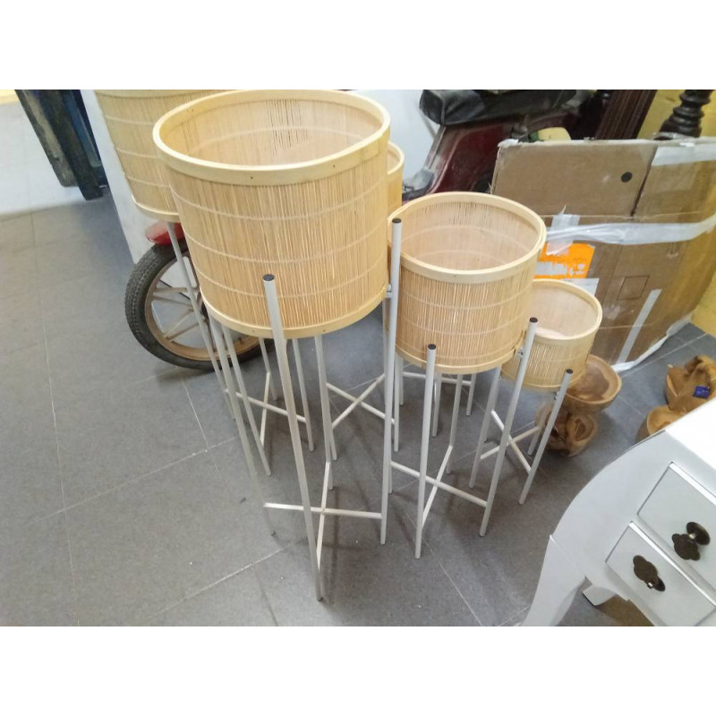 SET 3 MACETAS BAMBU METAL 31X31X103 BLANCO