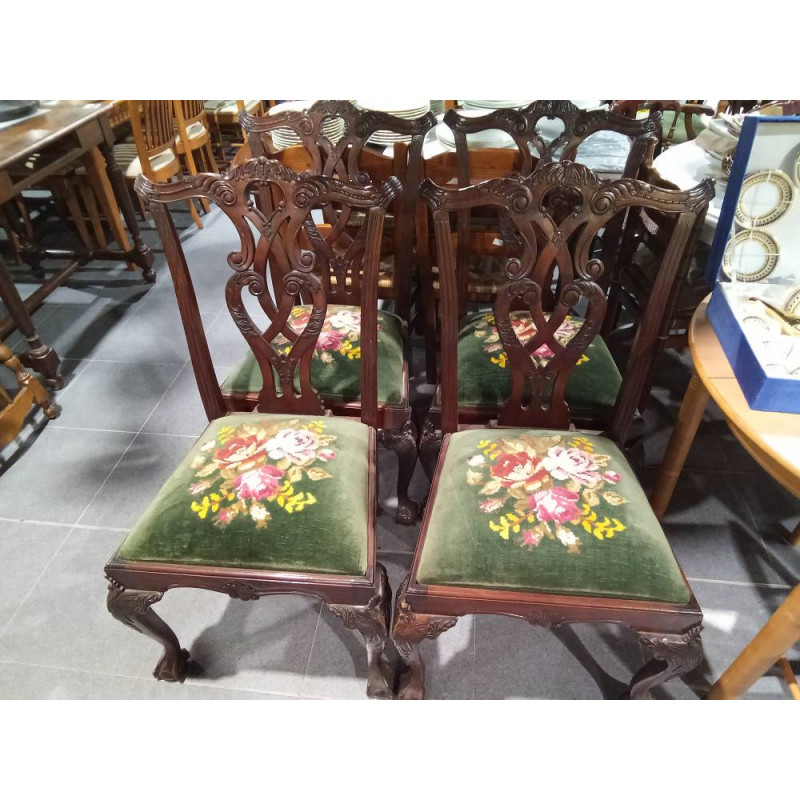 4 SILLAS CAOBA ANTIGUAS CHIPPENDALE 