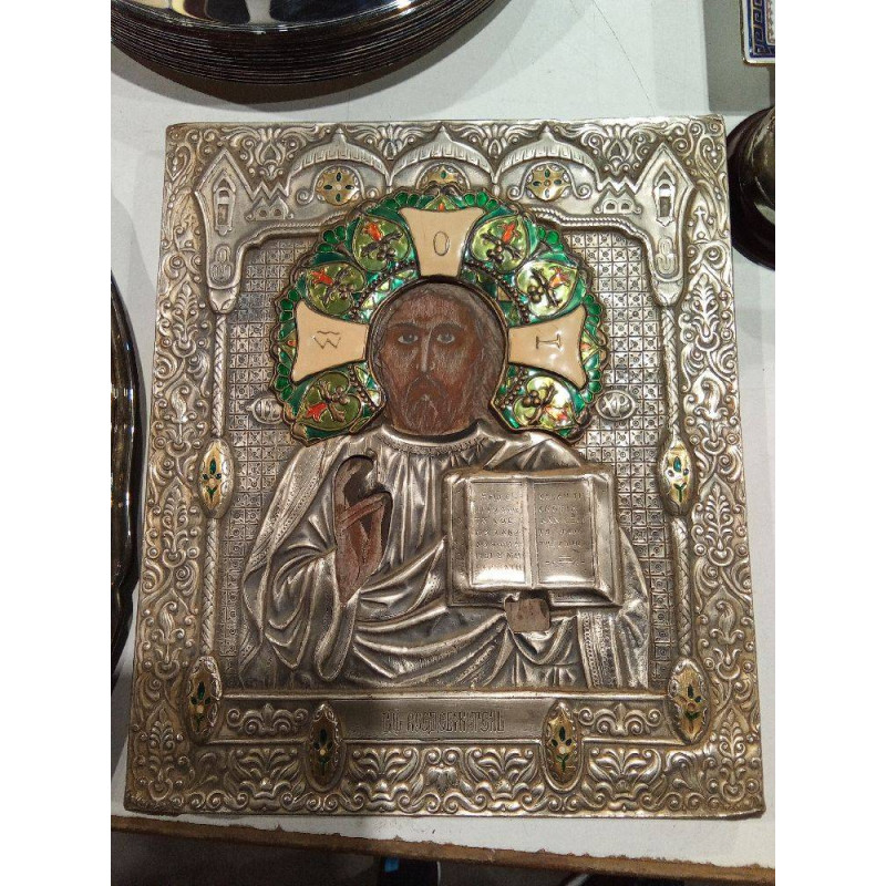 ICONO RUSO PLATA CRISTO PANTOCRATOR