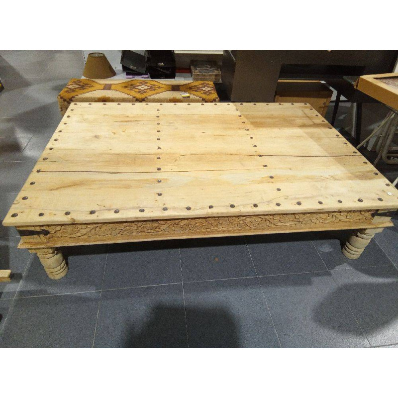 MESA CENTRO MADERA TALLADA 180X120X45 NATURAL