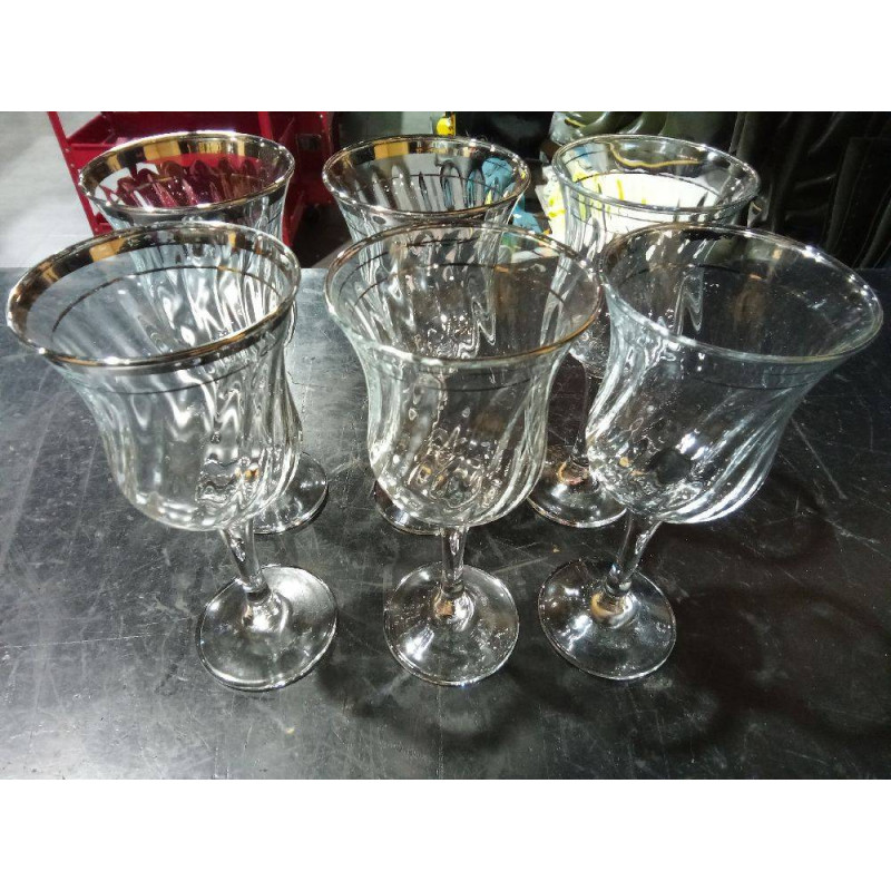 6 COPAS CRISTAL FILO PLATA