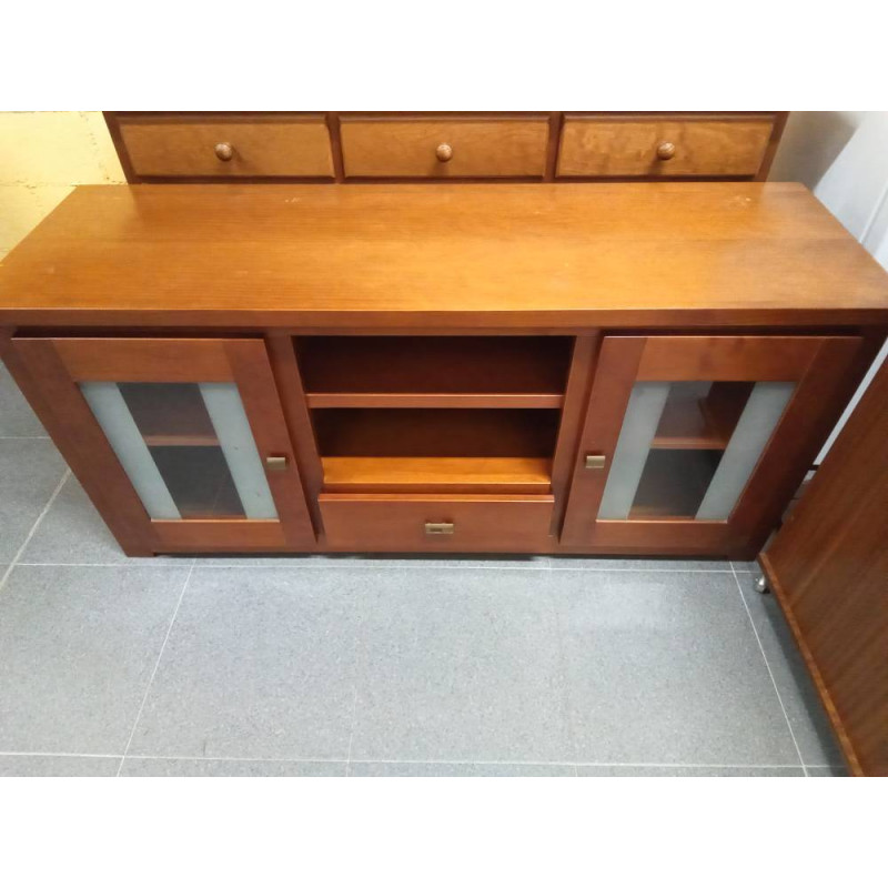 MUEBLE BAJO TV CEREZO PUERTAS CRISTAL