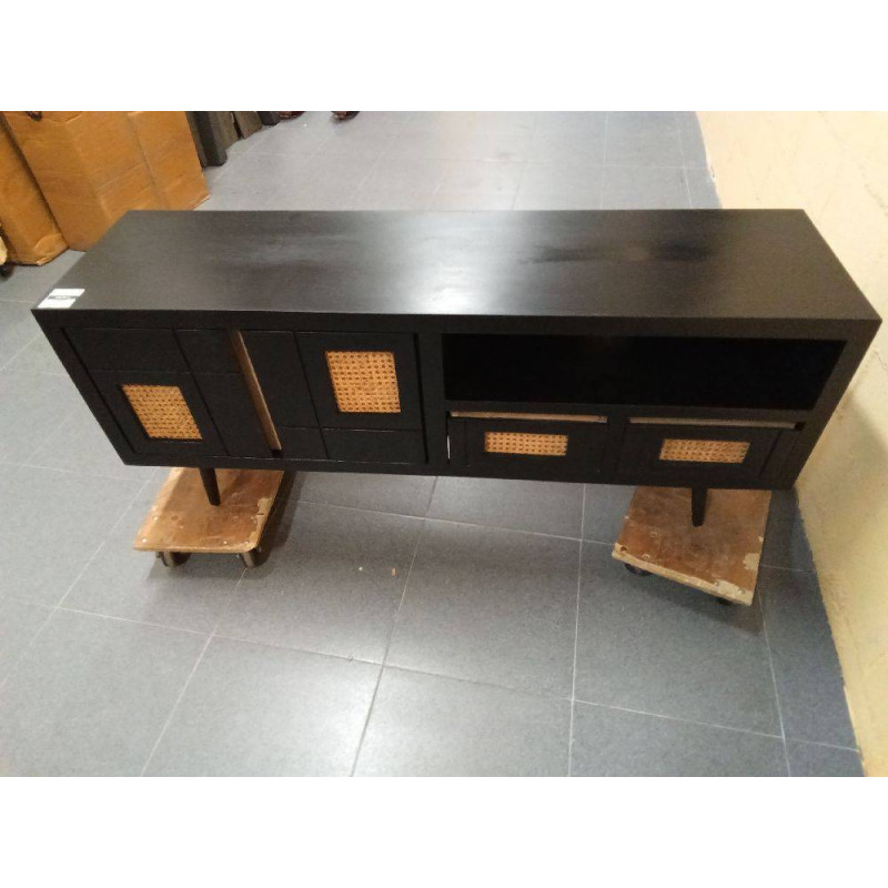 MUEBLE TV MANGO RATAN 145.5X40X60 NEGRO