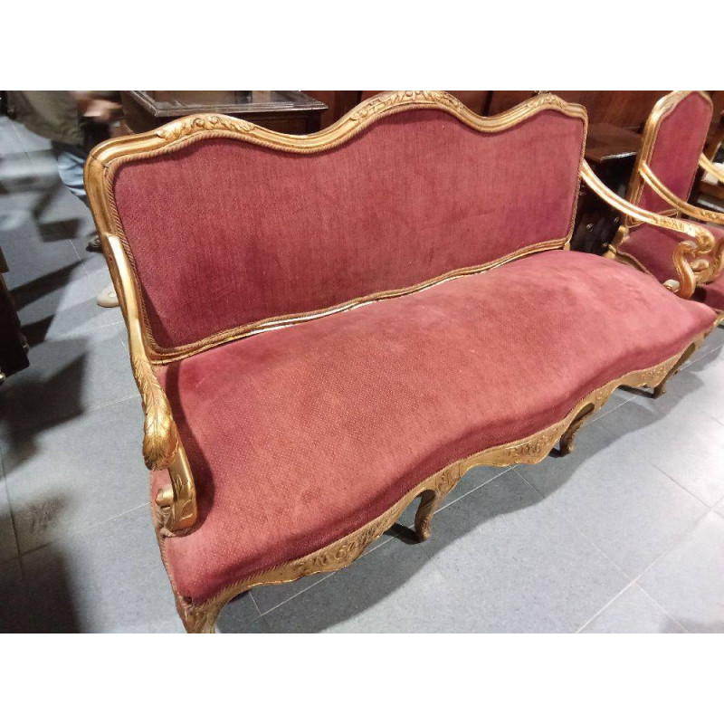 TRESILLO DORADO TAPIZADO LUIS XV