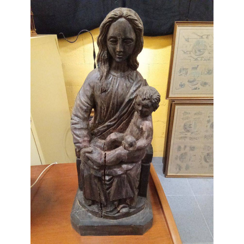 FIGURA VIRGEN Y NIÑO TALLA MADERA ANTIGUA