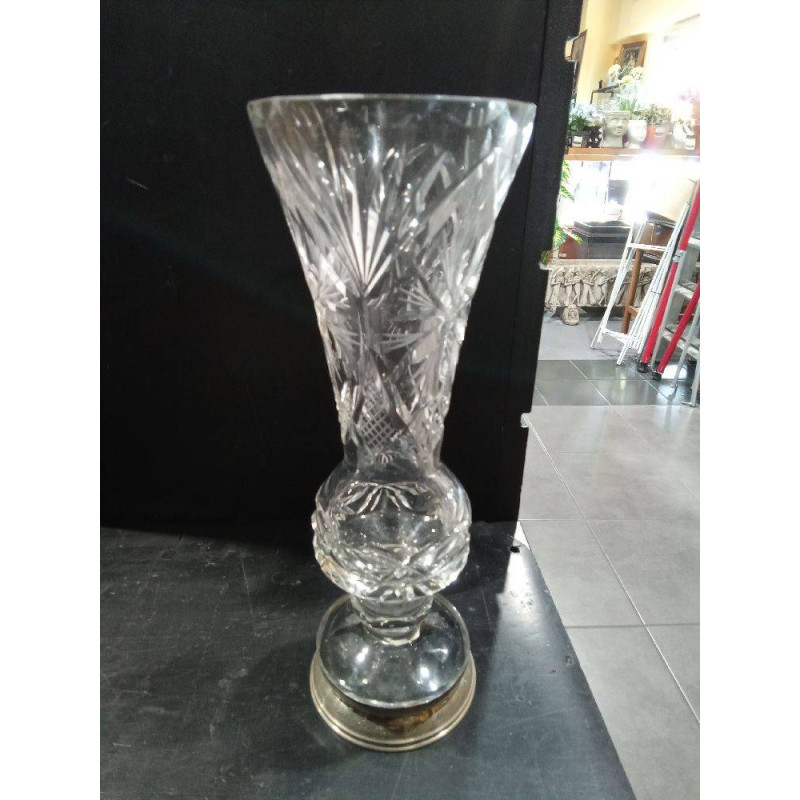 JARRON CRISTAL TALLADO PIE PLATA