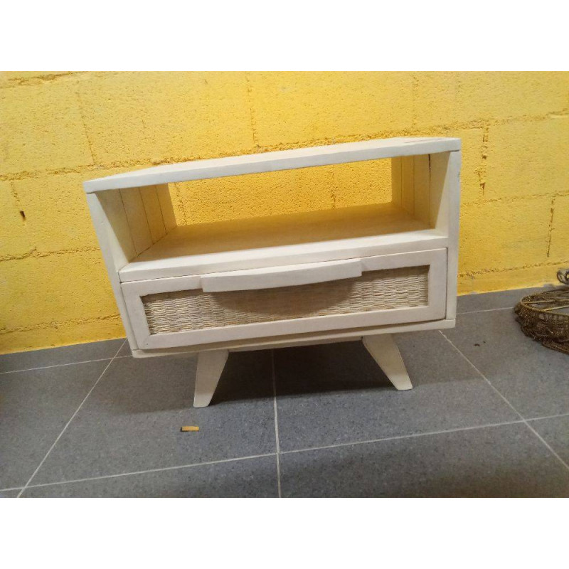MESITA DE NOCHE MANGO RATAN 55X35X45 BLANCO ROTO