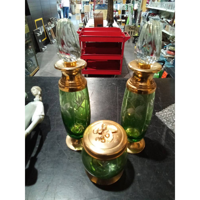 CONJ. TOCADOR TALLADO VERDE DORADO