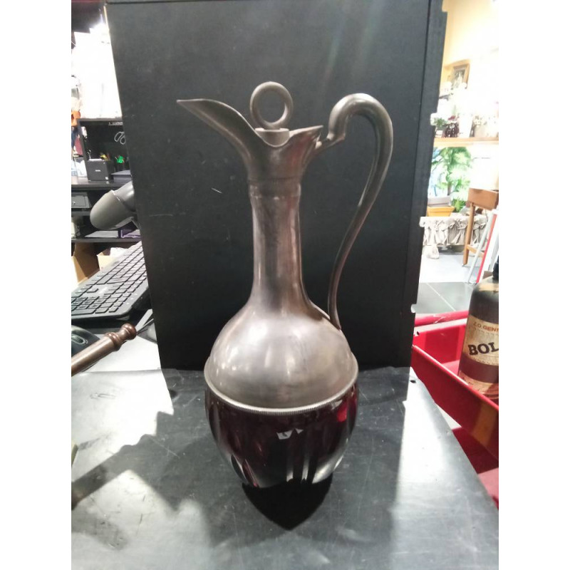 JARRA ANTIGUA PELTRE CRISTAL  TALLADO