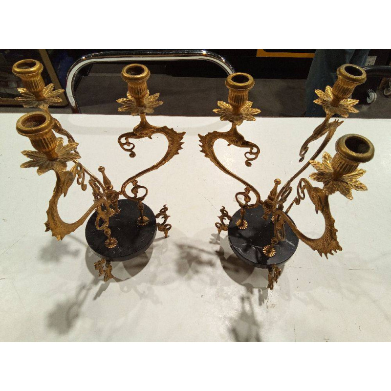 PAREJA CANDELABROS BRONCE BAÑO ORO ANTIGUOS