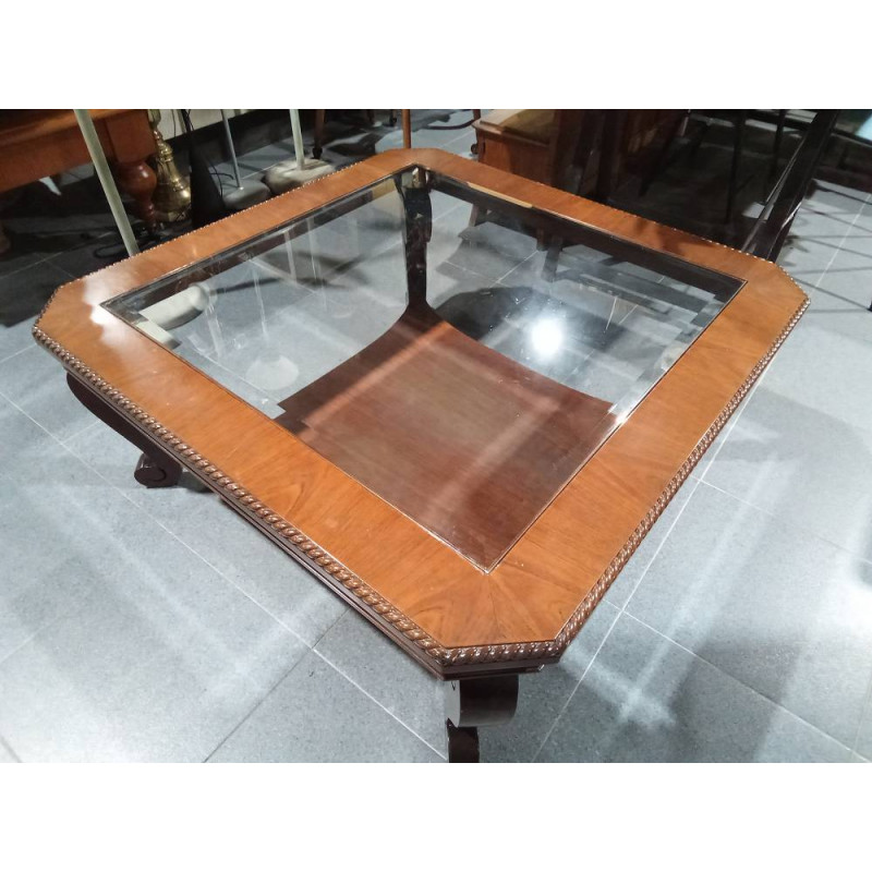 MESA CENTRO MADERA CRISTAL 104X104CM