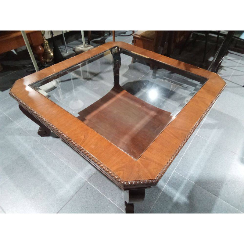 MESA CENTRO MADERA CRISTAL 104X104CM