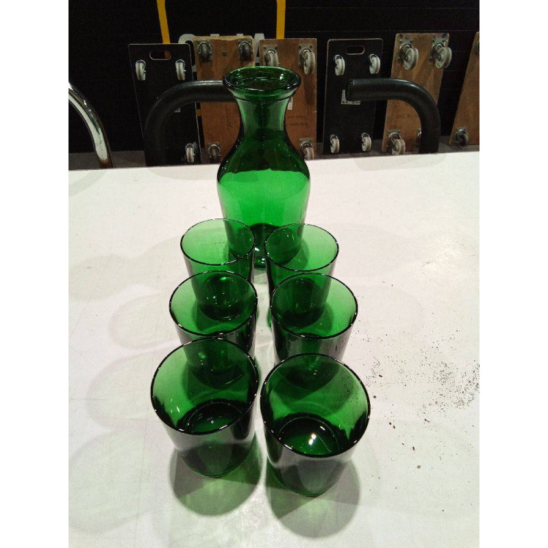 JUEGO JARRA Y 6 VASOS VERDES