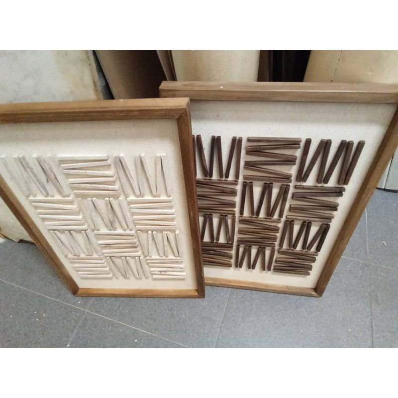 CUADRO MADERA RECICLADA PINO 42X4X62 3D BLANCO
