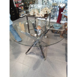 MESA CRISTAL PATA METALICA...