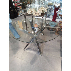 MESA CRISTAL PATA METALICA...